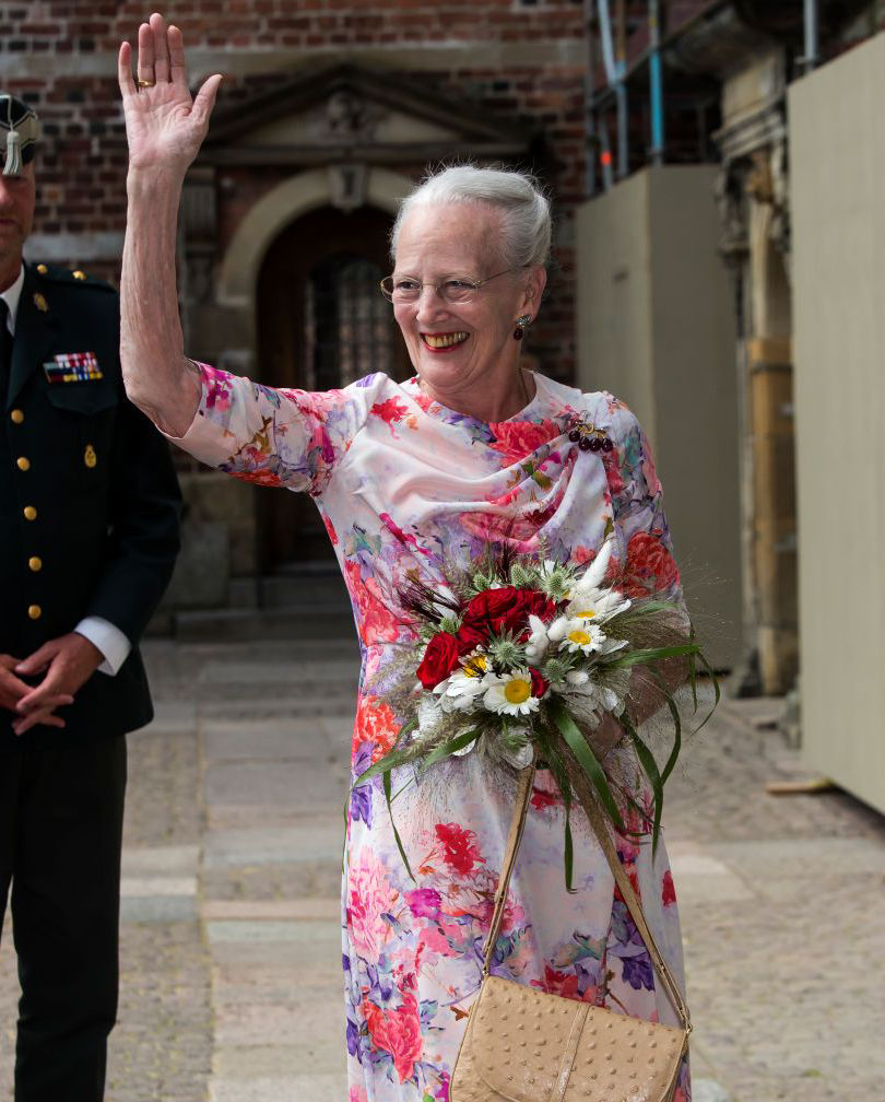 Queen Margrethe in a floral dress, 2020. Getty Images