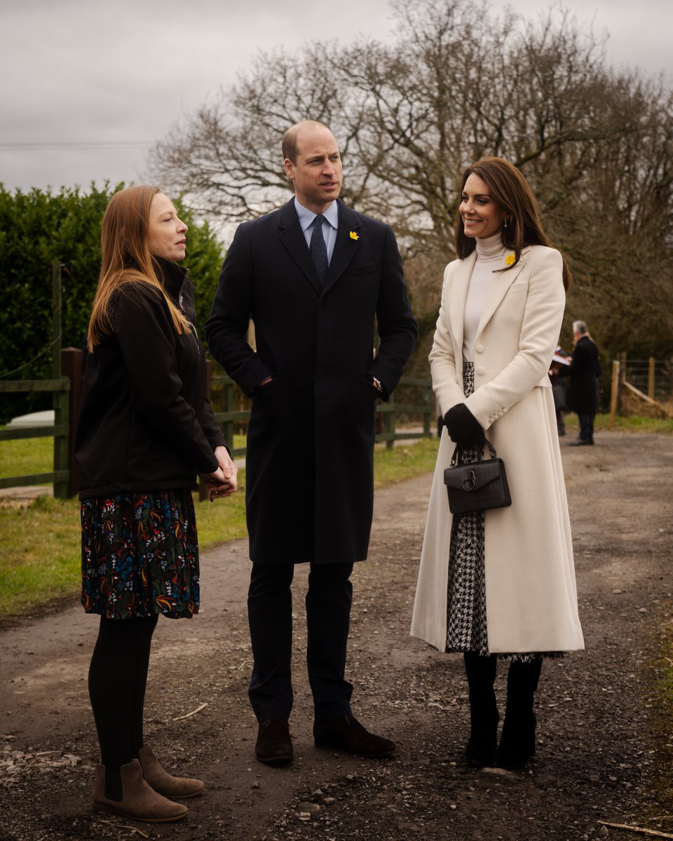 Kate Middleton in custom made cream Chris Kerr wool coat, 28 Feb 2023. Getty Images