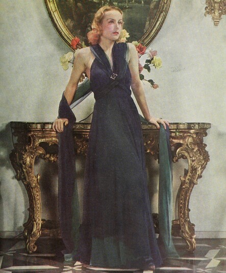Carole Lombard in a gown designed by Travis Banton for her personal wardrobe, 1936