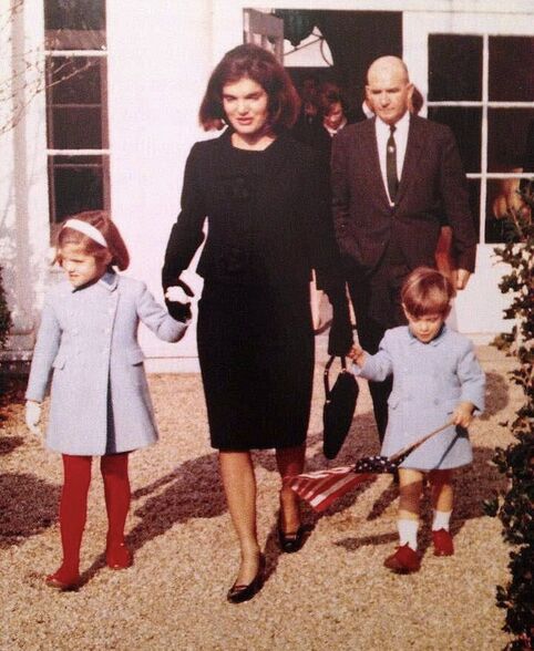 Jacqueline with her children John Kennedy, Jr and Caroline Bouvier Kennedy