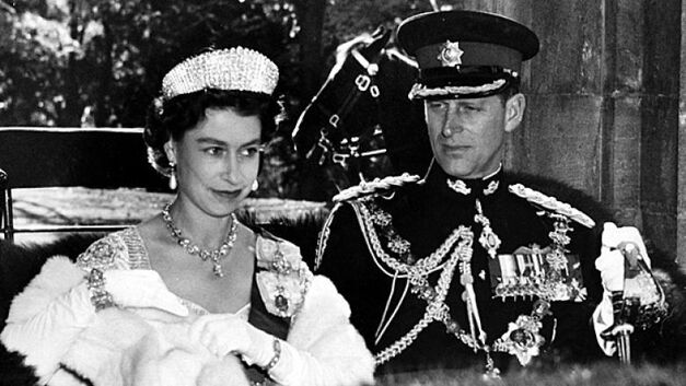 Prince Philip with Queen Elizabeth, royal tour Canada, 1957