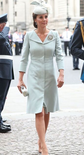 Kate Middleton Duchess of Cambridge bespoke wing lapel wool silk coat dress by Alexander McQueen for RAF Ceremony 2018