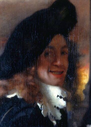 Detail of the painting The Procuress (c. 1656), believed to be a self portrait by Vermeer.