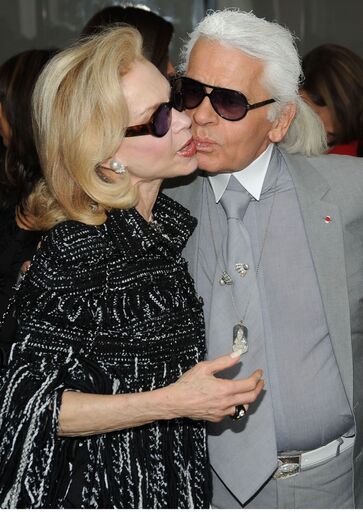 Lynn Wyatt (born July 16, 1935), the socialite and patron of haut couture, with Karl Lagerfeld