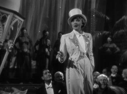 Marlene Dietrich in film Blonde Venus, wearing ensemble designed by Travis Banton, 1932