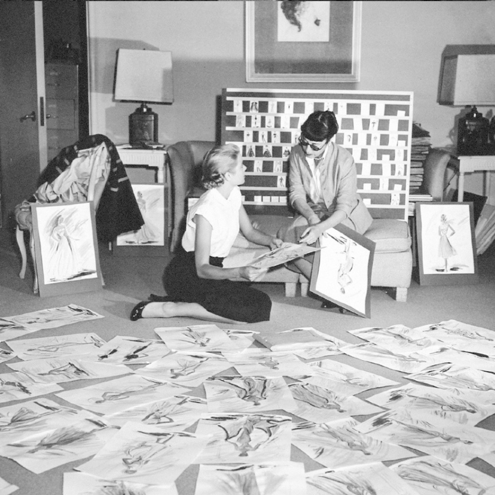 Edith Head working with Grace Kelly