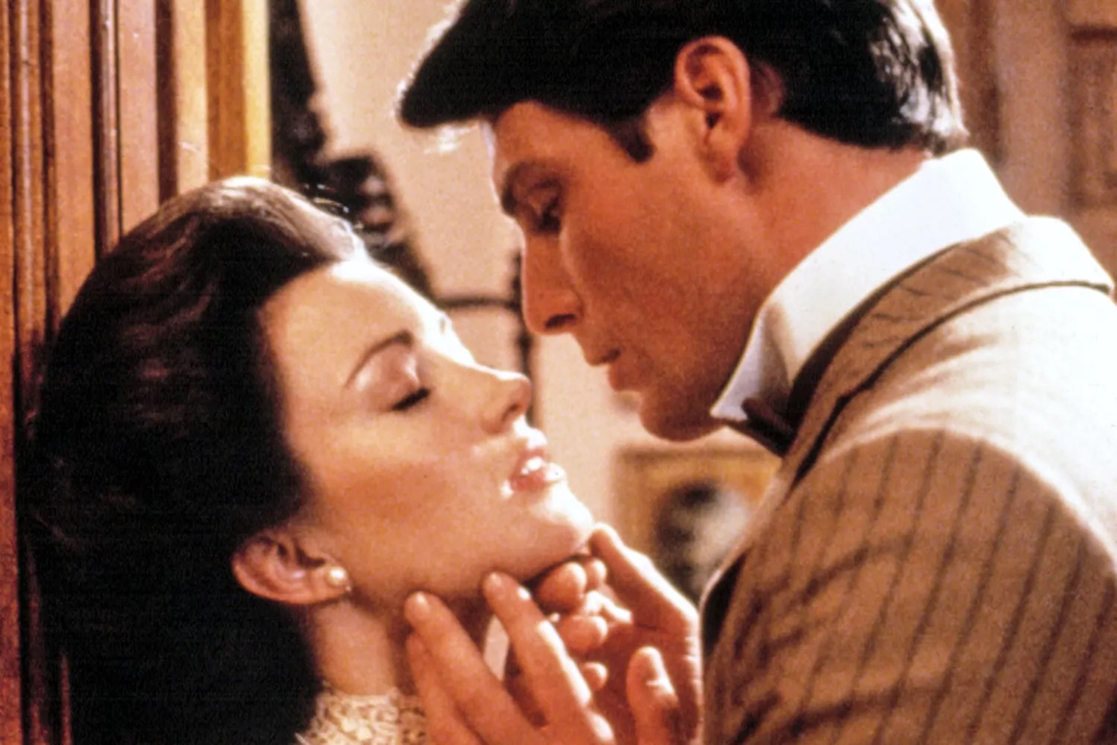 English actress Jane Seymour in film Somewhere in Time(1980) with Christopher Reeve, 1980