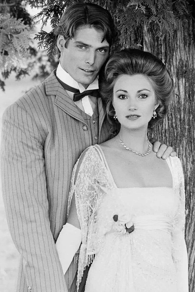 English actress Jane Seymour in film Somewhere in Time(1980) with Christopher Reeve, 1980