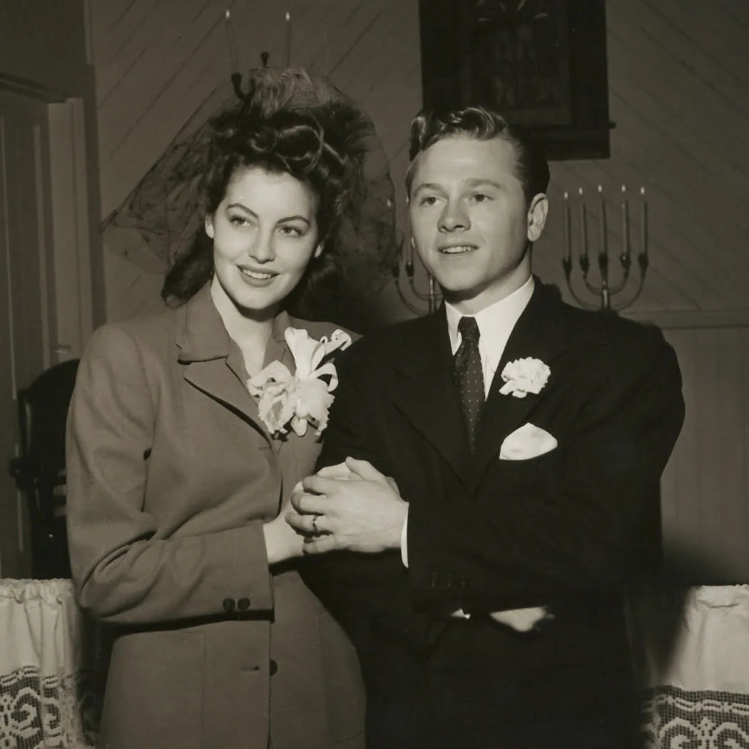 Ava Gardner and Mickey Rooney on their wedding day, 1942