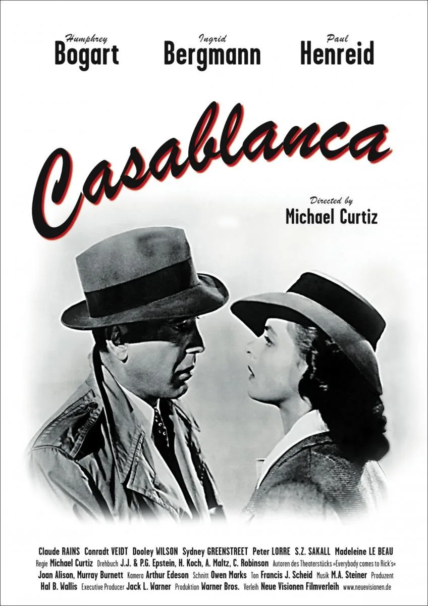 Casablanca (film, 1942) Starring Humphrey Bogart, Ingrid Bergman, Paul Henreid and Claude Rains