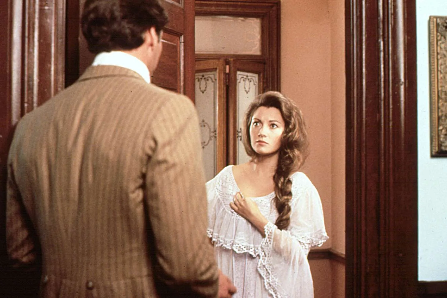 English actress Jane Seymour in film Somewhere in Time(1980) with Christopher Reeve, 1980