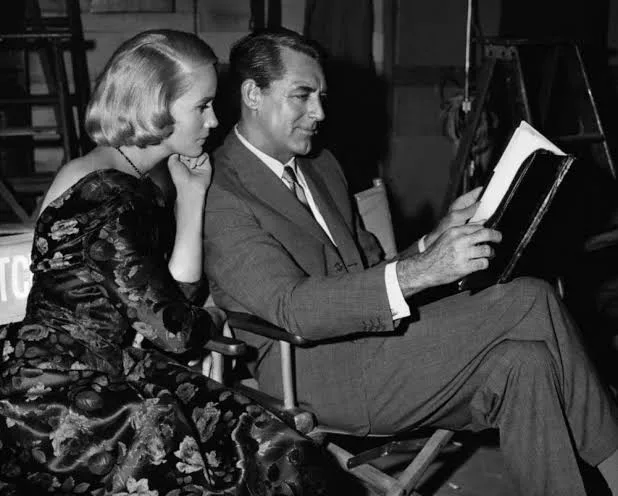 Cary Grant and Eva Marie Saint on the set of North by Northwest (film, 1959)