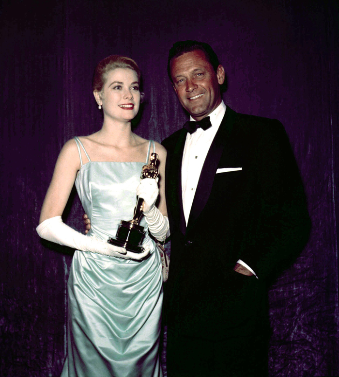 Grace Kelly ice blue French silk satin gown for Oscar Ceremony 1955 designed by Edith Head