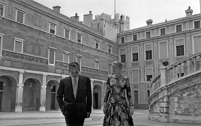 Grace Kelly square neck floral dress by McCall on her first meeting with Prince Rainier III in Monaco in 1955