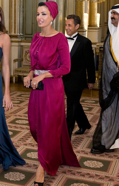 Elegant style icon wardrobe essentials: Sheikha Mozah bint Nasser Al-Missned in headscarves