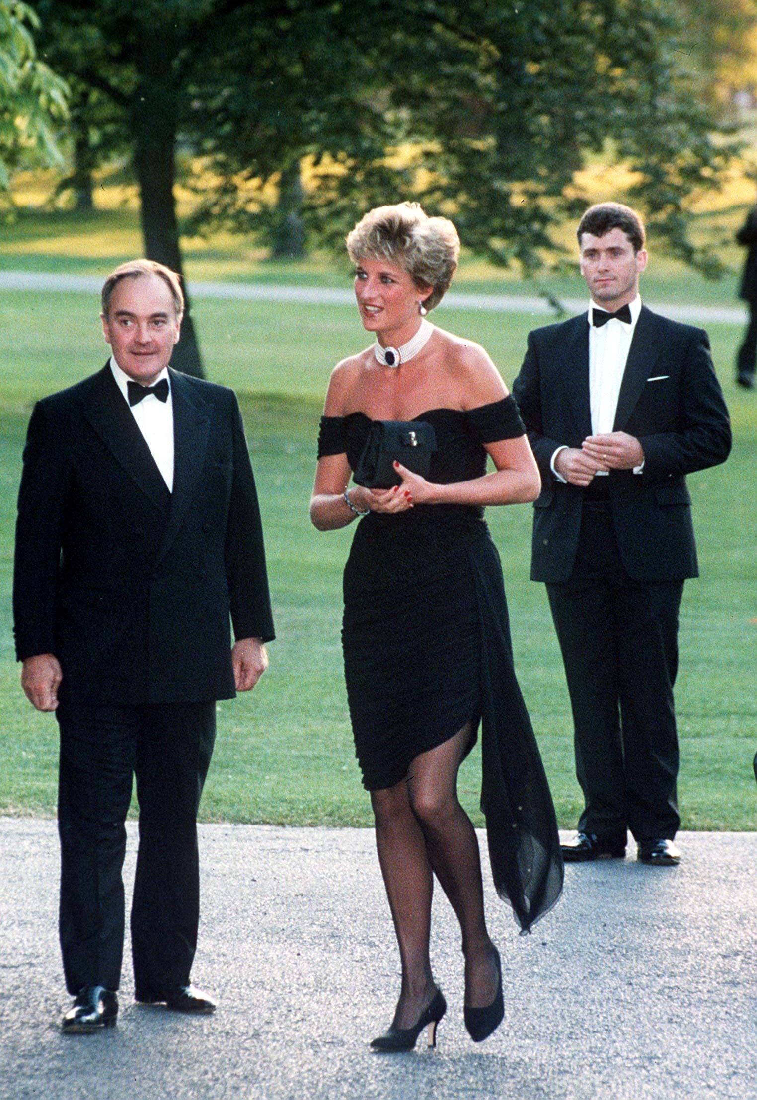 Princess Diana's revenge dress, the black silk off-the-shoulder dress designed by Christina Stambolian, 29 June 1994