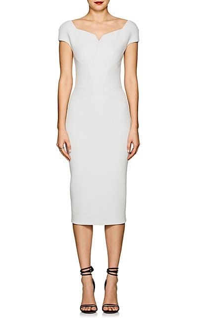 Amal Clooney's white crepe ensemble of midi sheath dress and cropped jacket by Zac Posen
