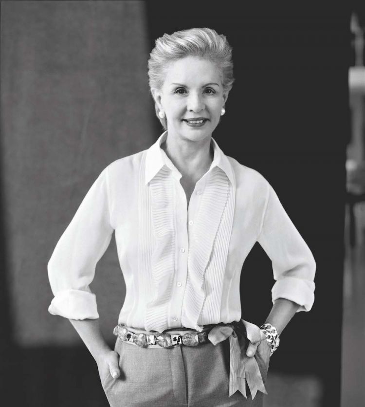 Elegant style icon wardrobe essentials: Carolina Herrera in white shirt