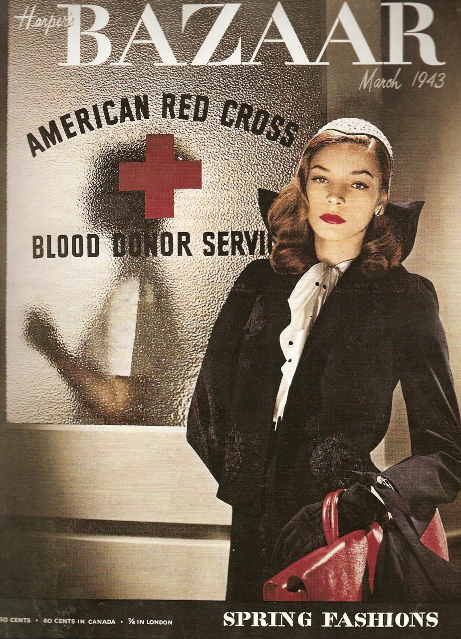 Lauren Bacall on cover of Harper's Bazaar, March 1943, photo by Louise Dahl-Wolfe