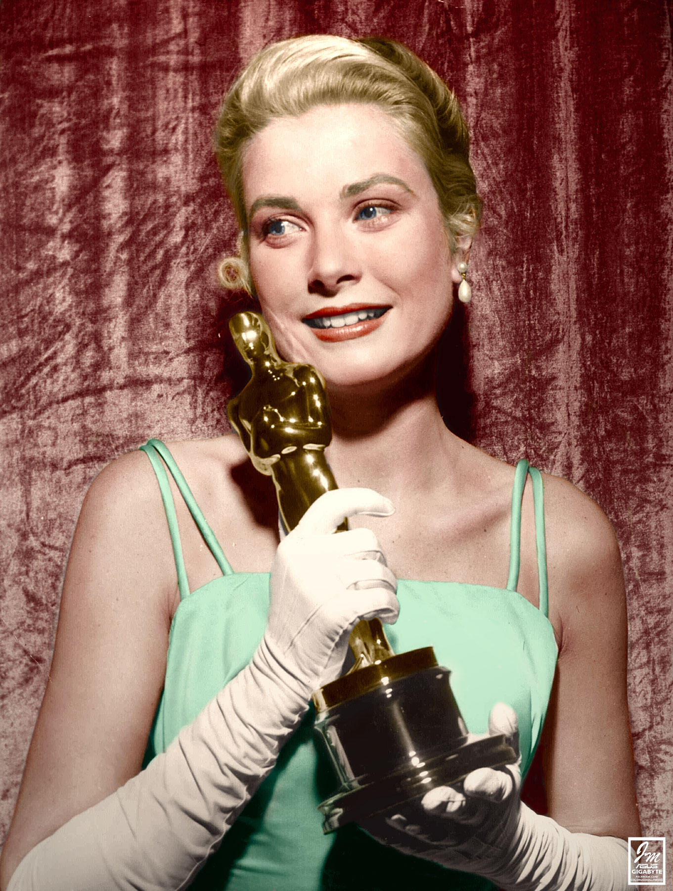 Grace Kelly ice blue French silk satin gown for Oscar Ceremony 1955 designed by Edith Head