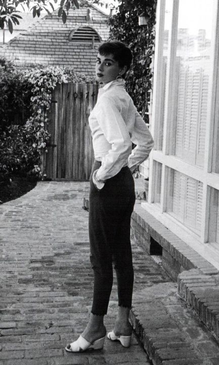 Audrey Hepburn in white shirt