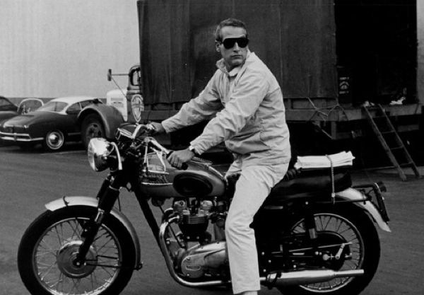 Paul Newman on a Triumph motorcycle