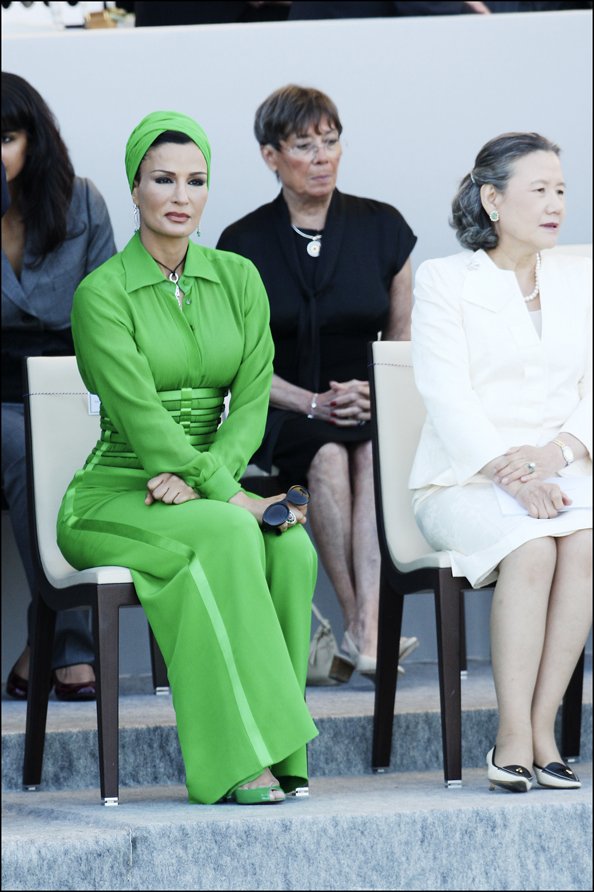 Elegant style icon wardrobe essentials: Sheikha Mozah bint Nasser Al-Missned in headscarves