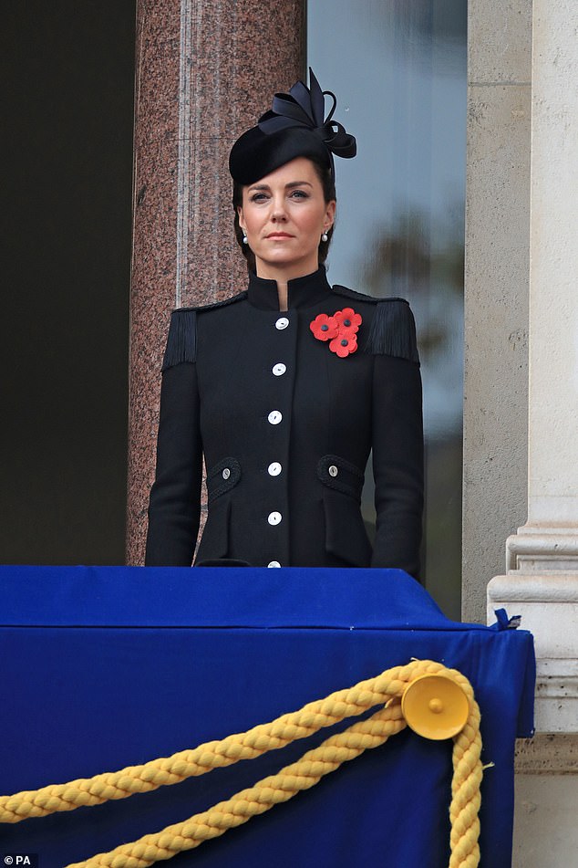 Kate Middleton Catherine Walker black military coat of standup collar with tassel shoulder and mother of pearl buttons