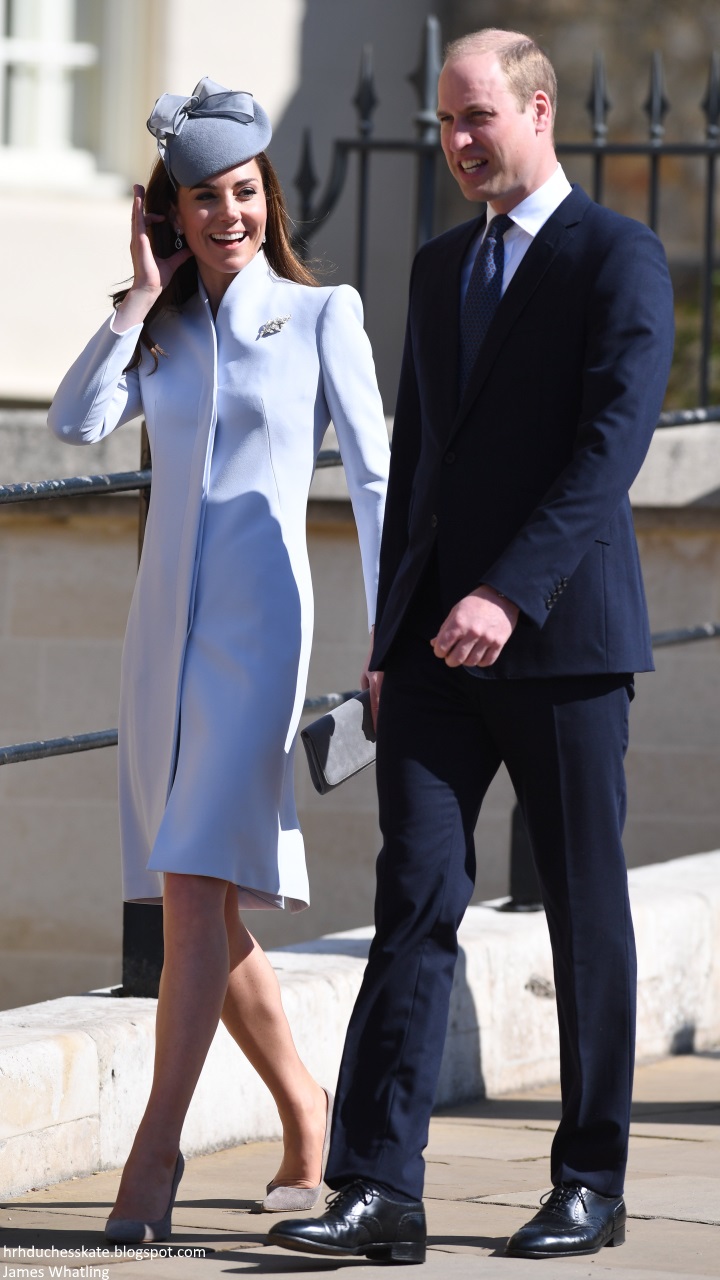 Kate Middleton dove grey coat/coatdress with funnel neck custom made/bespoke by Alexander McQueen, 21 April 2019 Easter Sunday service at St. George's Chapel