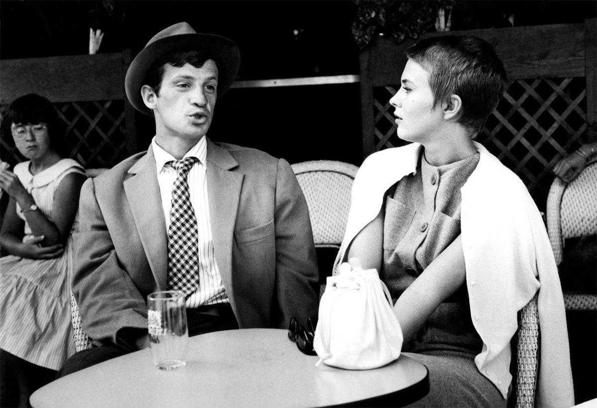 Jean Seberg and Jean Bel Mondo in film Breathless (French title: À bout de souffle, 1960) 