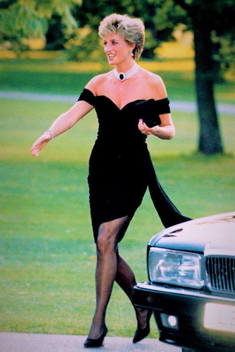 Princess Diana's revenge dress, the black silk off-the-shoulder dress designed by Christina Stambolian, 29 June 1994