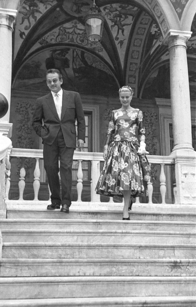 Grace Kelly square neck floral dress by McCall on her first meeting with Prince Rainier III in Monaco in 1955