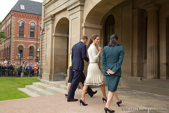Kate Middleton Alexander McQueen cream cable knit sweater dress with sailor collar Prince Edward's Island Canada 4 July 2011