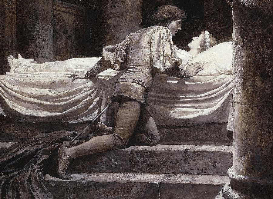 Juliet in bed by Sir Thomas Frank Dicksee(1819-1895)