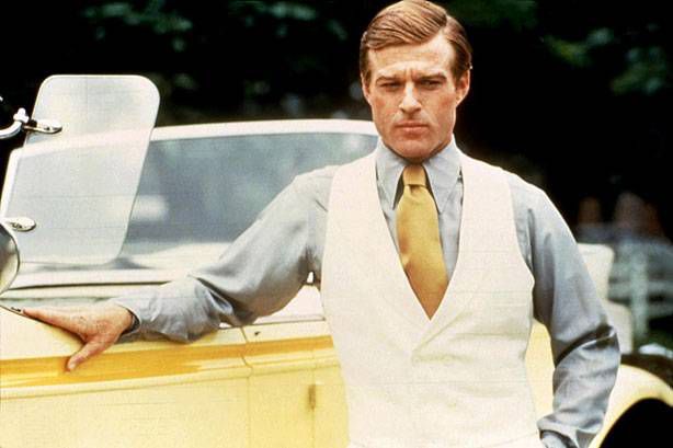 Robert Redford in film The Great Gatsby(1974), whose costume was designed by Theoni V. Aldredge and executed by Ralph Lauren