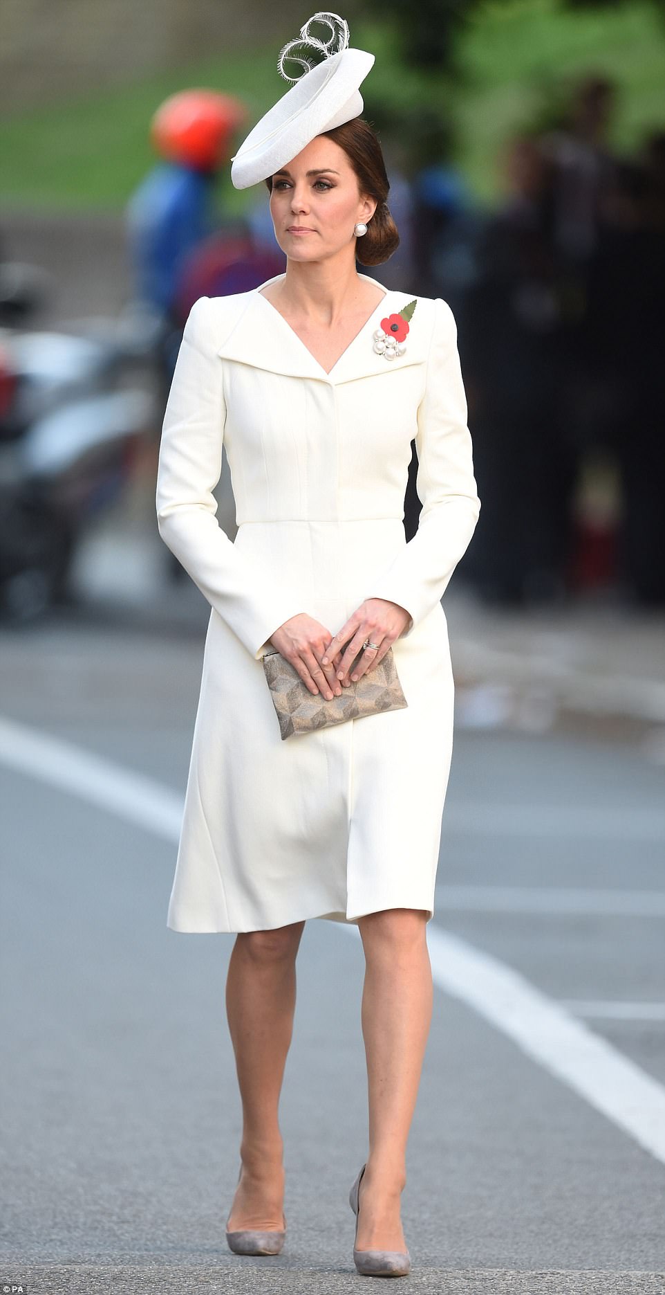 Kate Middleton Duchess of Cambridge bespoke wing lapel wool silk coat dress by Alexander McQueen Belgium 2017