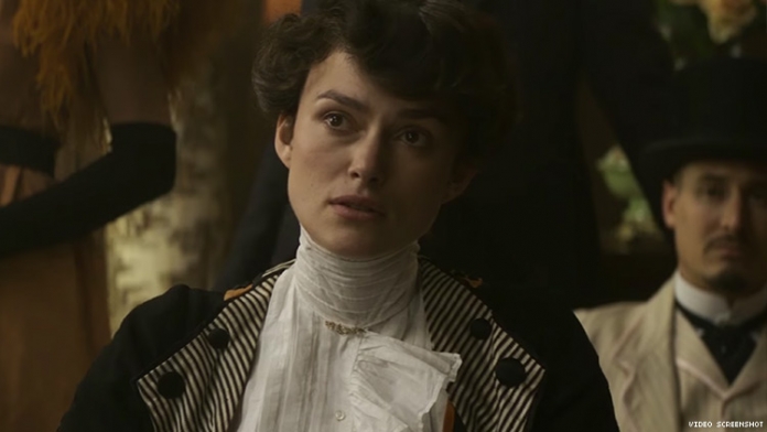 Elegant icon wardrobe essentials: Keira Knightly in white shirt: Keira Knightley in film Colette(2018)