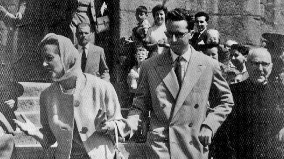 La reina Fabiola de Bélgica con su Marido el rey Balduino en Santiago, España 