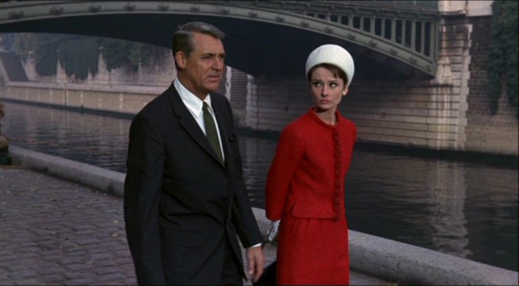Audrey Hepburn movie costume Charade(1963) complete outfits as Reggie Lampert: the red skirt suit with white pillbox hat and white gloves