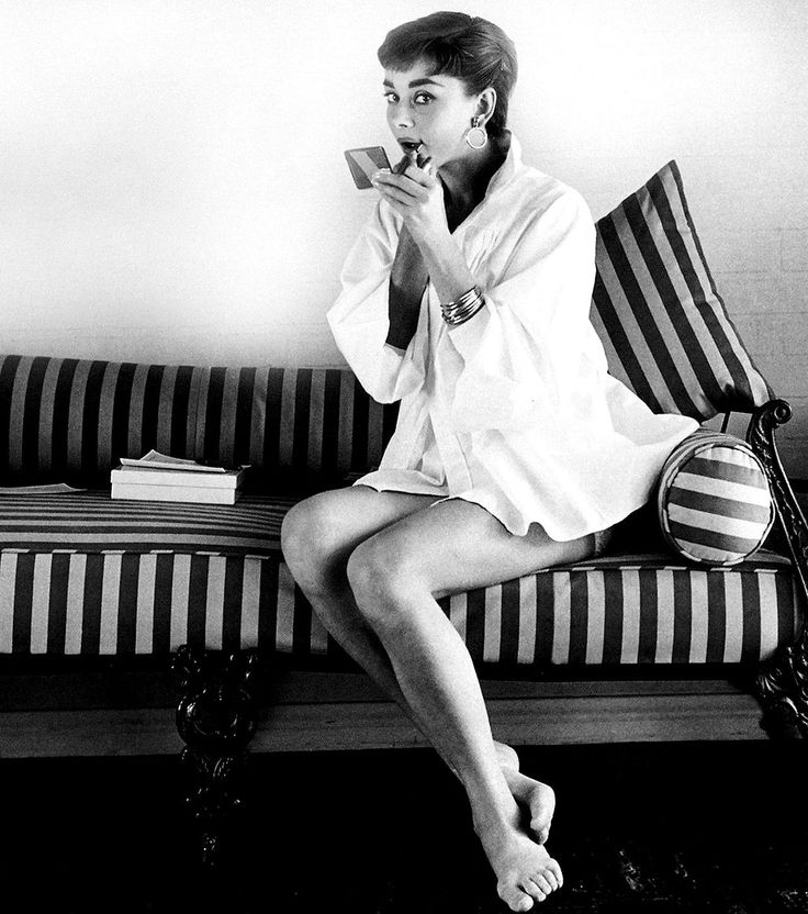 Audrey Hepburn in white shirt at home, photo by Mark Shaw