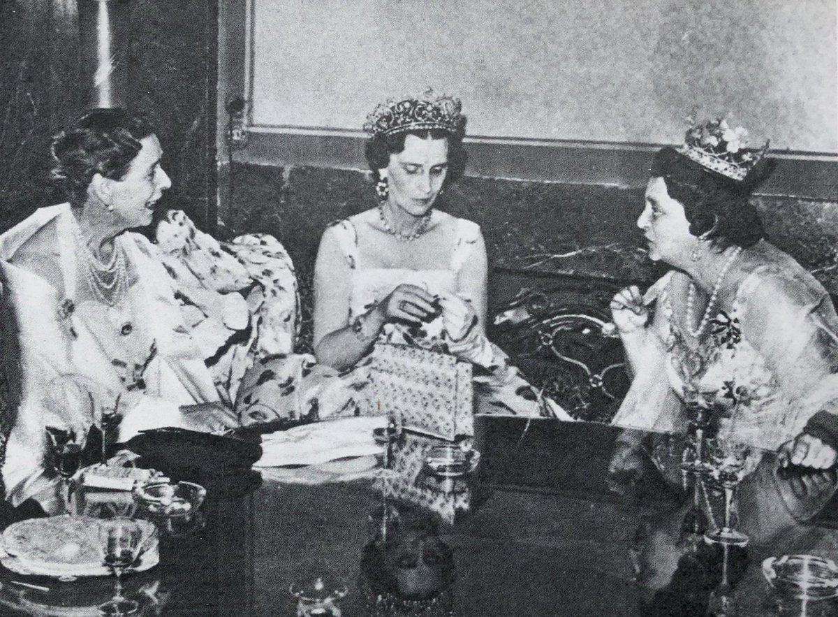 Margravine Theodora of Baden (born Princess of Greece, sister of the Duke of Edinburgh), Princess Olga of Yugoslavia (born Princess of Greece, sister of Princess Marina) and Princess Kira of Prussia (born Grand Duchess of Russia), 1956