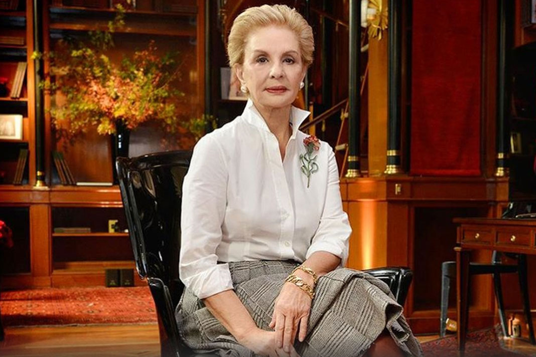 Elegant style icon wardrobe essentials: Carolina Herrera in white shirt