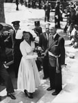Rita Hayworth on her wedding in outfit designed by Jacques Fath, 27 May 1949