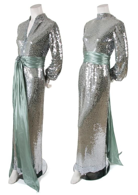 Sequined evening dress designed by Norman Norell, elegancepeida