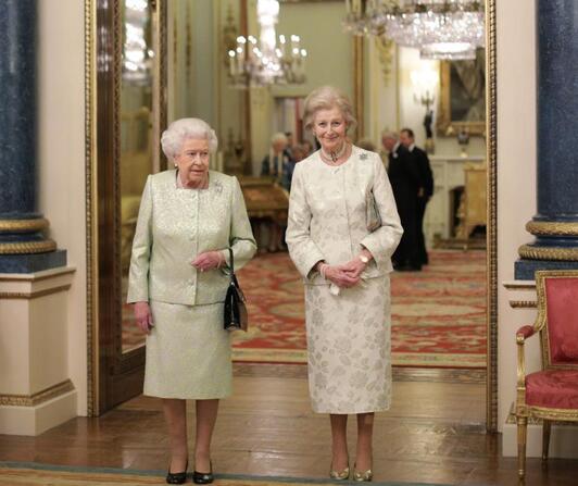 Princess Alexandra with Queen Elizabeth II on reception held by the Queen at Buckingham Palace to celebrate the Princess´s patronages.