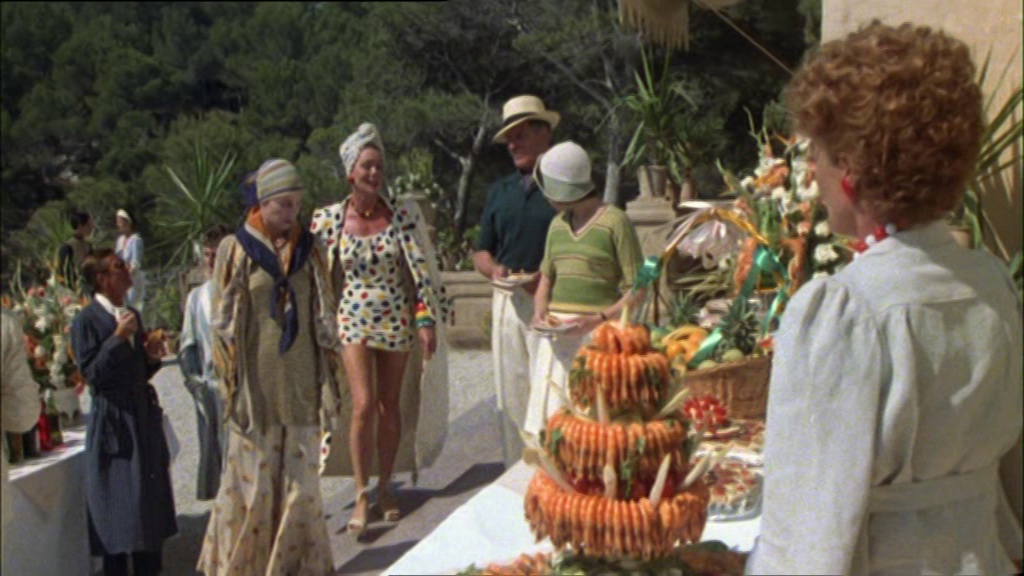 Jane Birkin in movie Evil Under the Sun(1982) with Diana Rigg, Maggie Smith(back)