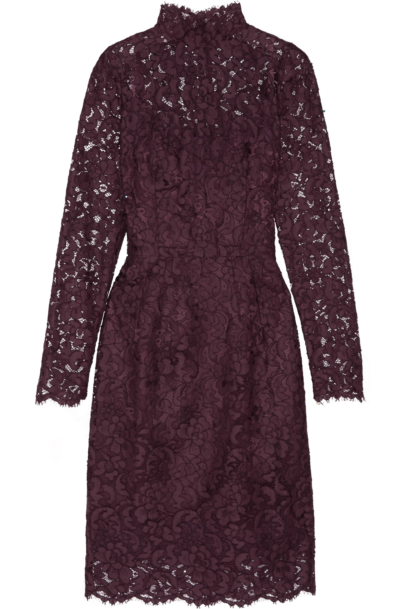 Kate Middleton eggplant guipure lace dress of high mandarin neck by Dolce&Gabbana