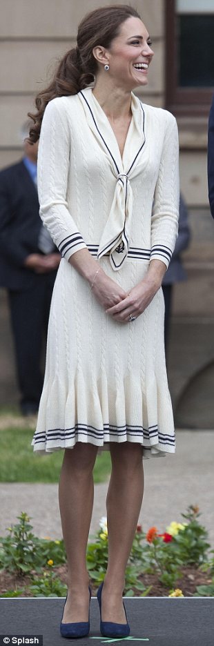 Kate Middleton Alexander McQueen cream cable knit sweater dress with sailor collar Prince Edward's Island Canada 4 July 2011