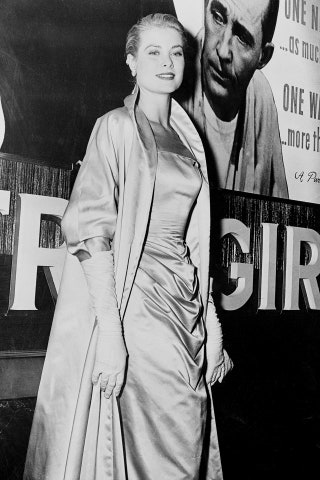 Grace Kelly ice blue French silk satin gown for Oscar Ceremony 1955 designed by Edith Head