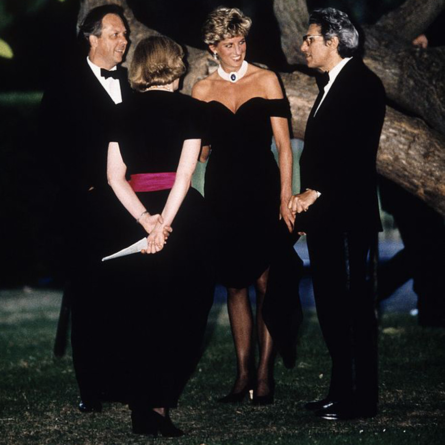 Princess Diana's revenge dress, the black silk off-the-shoulder dress designed by Christina Stambolian, 29 June 1994